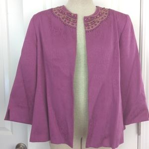 Alfred Dunner Women's 14 Jacket Blazer Purple Lined Padded Bead Accents-…